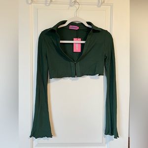 Edikted Green Waffle Crop Top
